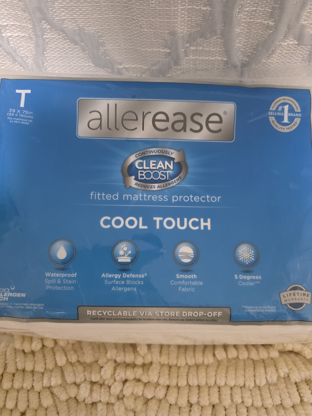 Allerease Cool Touch Fitted Mattress Protector - Blue - Picture 6 of 7